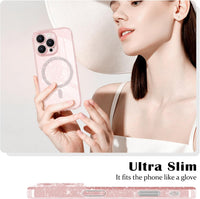 Newseego Magnetic Phone Case for iPhone 16 Pro [Compatible with Magsafe], Clear Shiny Glitter Girls Women Screen Camera Shockproof Protection Bumper Dustproof Cover for iPhone 16 Pro-Pink