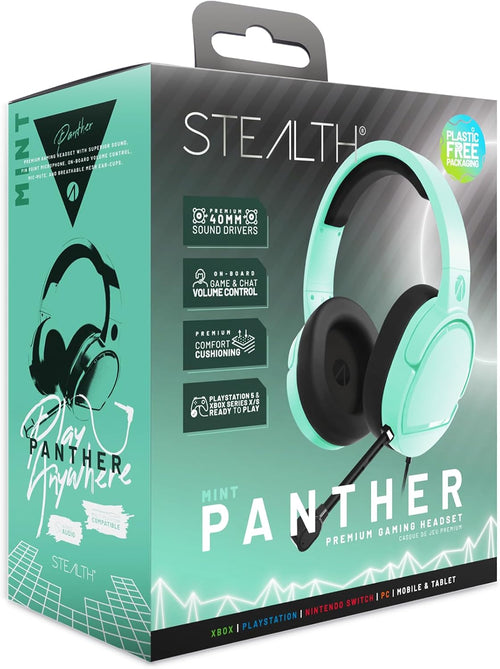 STEALTH PANTHER Mint - Over Ear Gaming Headset Compatible with Consoles and PC with Flexible Mic, 3.5mm Jack, 1.5m Cable, Lightweight, Comfortable and Durable