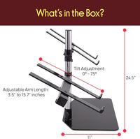 Portable Dual Laptop Stand with Clamp-On Shelf, Adjustable Height, Ergonomic Desk Attachment for Charging Station, Treadmill Use, Keyboard Extender, Workstation, and Gaming Setup