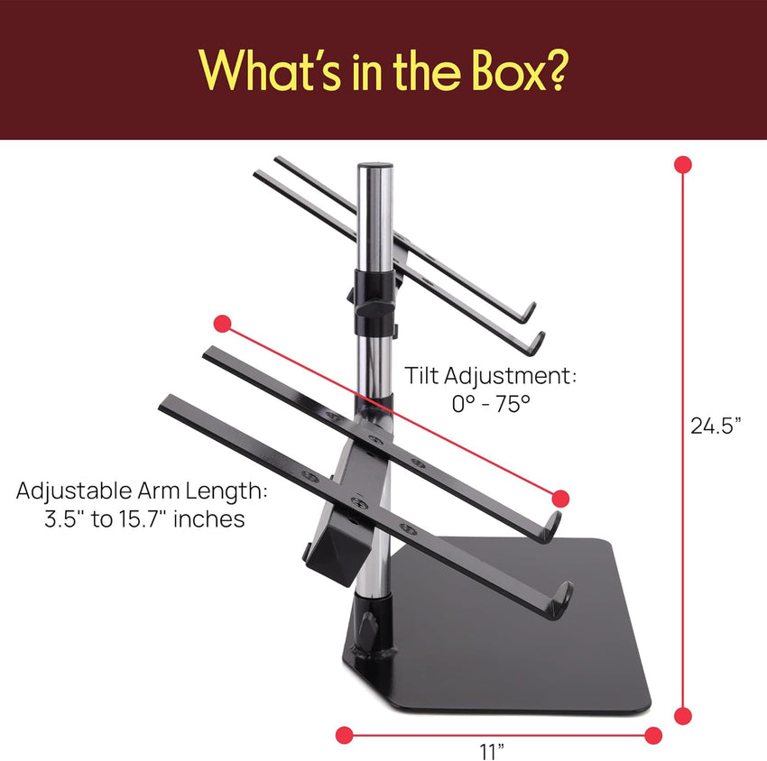 Portable Dual Laptop Stand with Clamp-On Shelf, Adjustable Height, Ergonomic Desk Attachment for Charging Station, Treadmill Use, Keyboard Extender, Workstation, and Gaming Setup