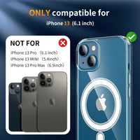 5 in 1 Magnetic for iPhone 13 Case 6.1-Inch with 2X Screen Protector + 2 Lens Protector, [Compatible with MagSafe] Slim Soft TPU Silicone Shockproof Anti-Scratch Phone Cover - Clear