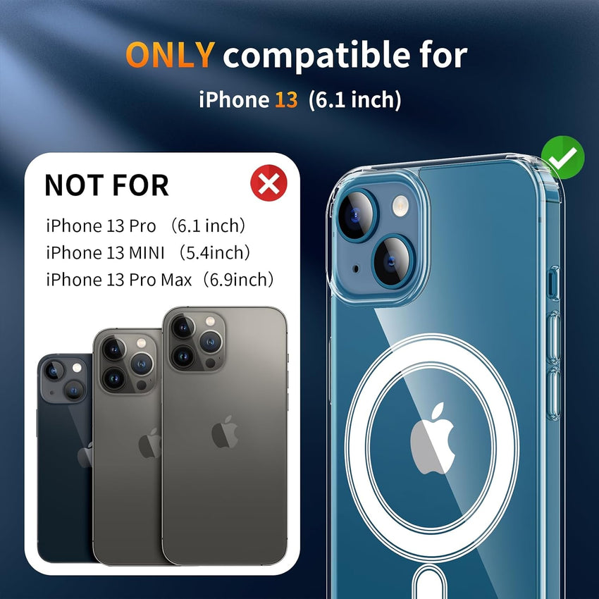 5 in 1 Magnetic for iPhone 13 Case 6.1-Inch with 2X Screen Protector + 2 Lens Protector, [Compatible with MagSafe] Slim Soft TPU Silicone Shockproof Anti-Scratch Phone Cover - Clear