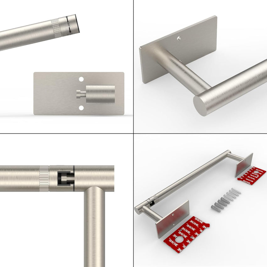 WZRUA Kitchen Roll Holder Under Cabinet, Self Adhesive or Wall Mounted Paper Holder, Brushed Nickel Double Post Pivoting Stainless Steel Kitchen Roll Holder (Square Base)