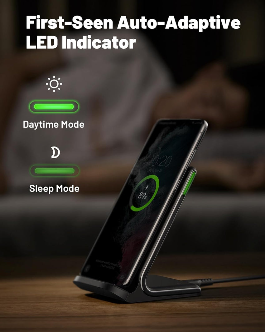 INIU Wireless Charger Stand, 15W Fast Charging Dock Phone Charger, Adaptive LED Wireless Charging Station for iPhone 17 16 15 14 13 12 11 Pro Max, Samsung S23 S22 S21, Google Pixel 8 7 6 etc.