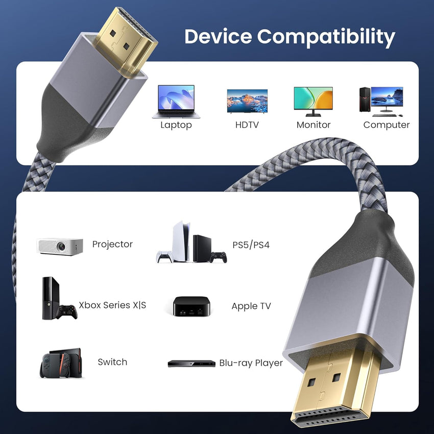 BASESAILOR 8K 60Hz HDMI Cable 1M/2Pack,48Gbps 7680P Ultra High Speed HDMI 2.1 Cord for Apple TV,Roku,Samsung QLED,Sony Playstation PS5,Xbox Series X/S,eARC HDR HDCP 2.2 2.3,2.0 4K 120Hz