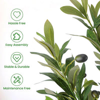 Alupssuc 5FT Olive Tree Artificial, Faux Olive Tree with White Pot, Fake Olive Tree Indoor Outdoor with Natural Wood Trunk & Lifelike Fruits, Perfect for Modern Home Office Living Room Floor Decor