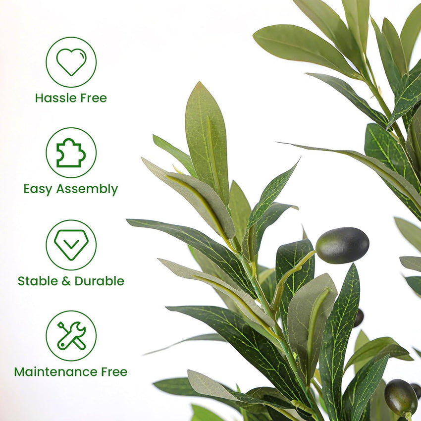 Alupssuc 5FT Olive Tree Artificial, Faux Olive Tree with White Pot, Fake Olive Tree Indoor Outdoor with Natural Wood Trunk & Lifelike Fruits, Perfect for Modern Home Office Living Room Floor Decor