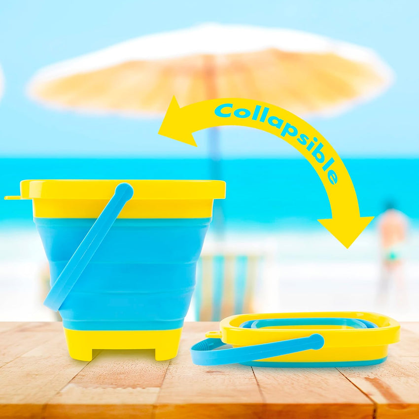 abeec 5 Piece Foldable Beach Bucket Set â Collapsible Sand Bucket & Sandpit Toys â Ideal Beach, Outdoor, Water, and Sand Toys for Kids