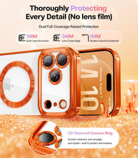 Meifigno Designed for iPhone 17 Pro Max Case 6.9", [Glitter Card & Wrist Strap] [Compatible with MagSafe] [2X HD Screen Protectors] Surround Raised Lens Protection for 17 Pro Max Case, Orange