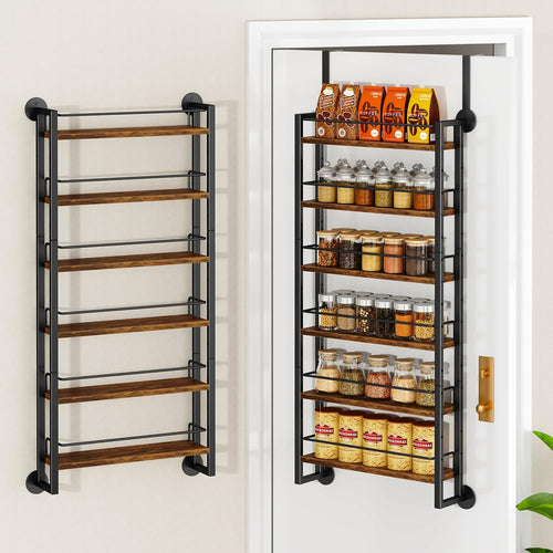 6-Tier Wall-Mounted Spice Rack Door Organizer with Shelves Brown