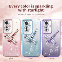 Transparent Glitter Case for Oppo Reno11 F 5G / Reno 11F 5G, Ultra Thin Glitter Bling TPU Shockproof Mobile Phone Case, Shiny Flowers Dragonfly Stand Girl Protective Case Pink