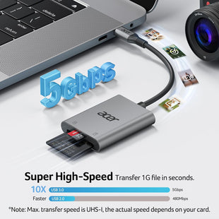 Acer USB-C SD Card Reader, High Speed Type-C Micro SD Card Adapter, USBC External Memory Card Reader SDXC, Micro SDXC Card, Compatible with MacBook Pro/Air, Acer Laptop, iPhone 16, Camera, and More
