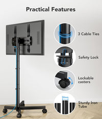 Mobile TV Stand 23-60in Height Adjustable Tilting Rolling Cart VESA 400x400mm Black