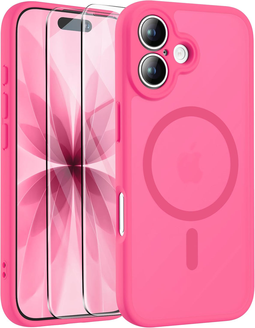 ORETECH Magnetic for iPhone 17 Case, 2 Pack Screen Protectors,Matt Hot Pink