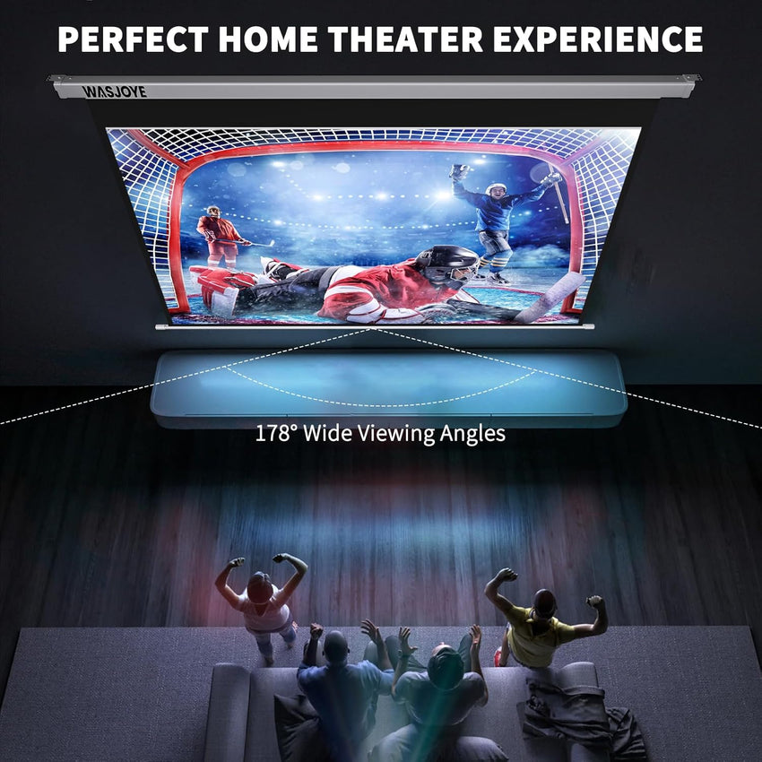 WASJOYE 84"Motorized Projector Screen Electric Diagonal Automatic Projection 16:9 8K HD Movies Screen for Home Theater Cinema Office Video Game Indoor W/Remote Control and Wall/Ceiling Mount