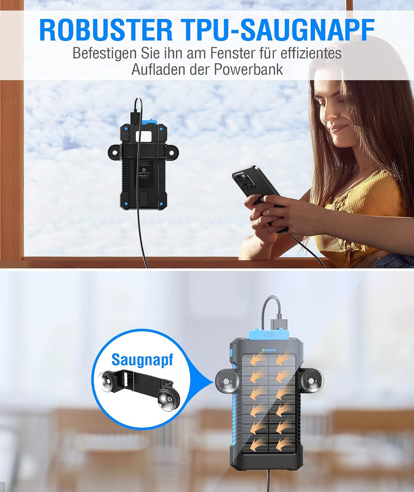 Solar Power Bank 38800 mAh Solar Charger Portable with USB C Input, Torch, Outdoor Waterproof External Battery, Quick Charge, Power Bank Solar Cell for Samsung, iPhone, Huawei and More