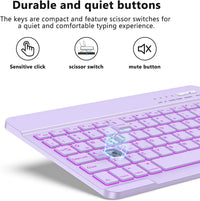 Bluetooth Keyboard Rechargeable Wireless QWERTY Portable for iPad/iPhone â Light Purple
