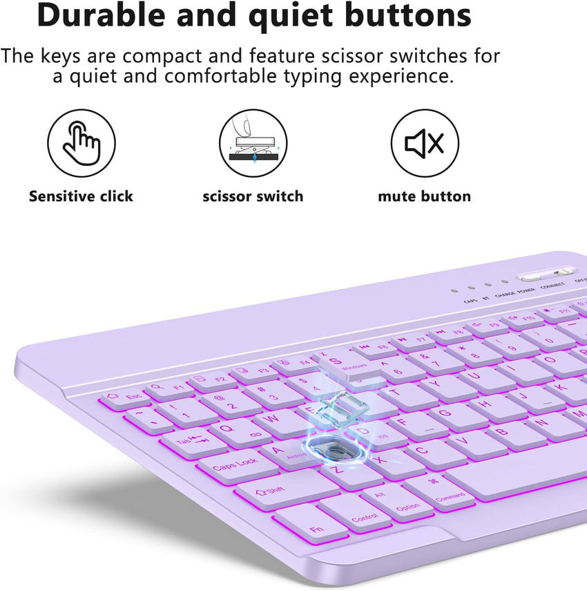 Bluetooth Keyboard Rechargeable Wireless QWERTY Portable for iPad/iPhone â Light Purple