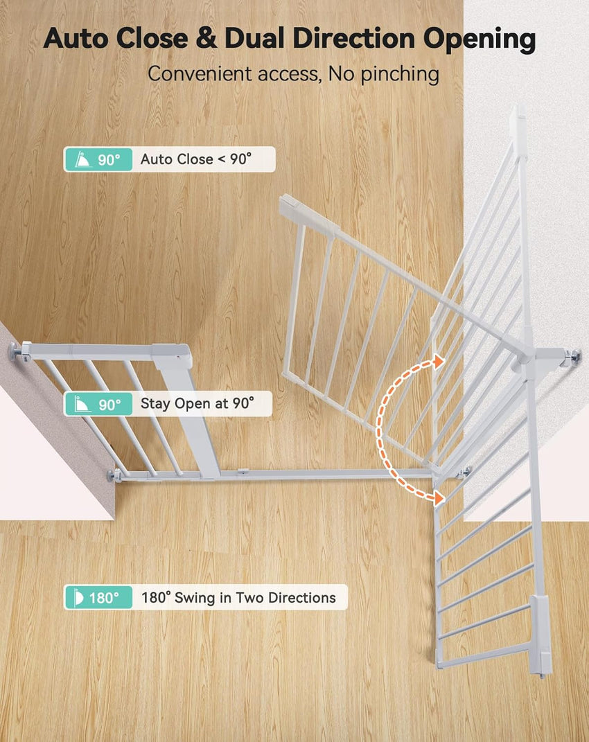 COMOMY 91.5cm Extra Tall Baby Gate for Stairs Doorways, Fits Openings 75-103cm Wide, Auto Close Sturdy Safety Dog Gate for House, Pressure Fit Easy Walk Through Pet Gate with Door, White