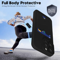 oakxco for iPhone 16 Pro Max Case with Card Holder, Cute Silicone Wallet Phone Case with Credit Card Slot, Soft Rubber Thin Slim Purse for Women Men with Shockproof Camera Cover Protection, Black