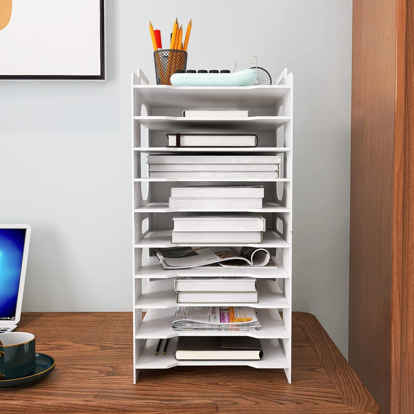 PUNCIA 10-Tier Office Paper Organizer for Desk Desktop File Holder Desk Letter Tray A4 Paper Holder Document Storage Rack for Home Office School