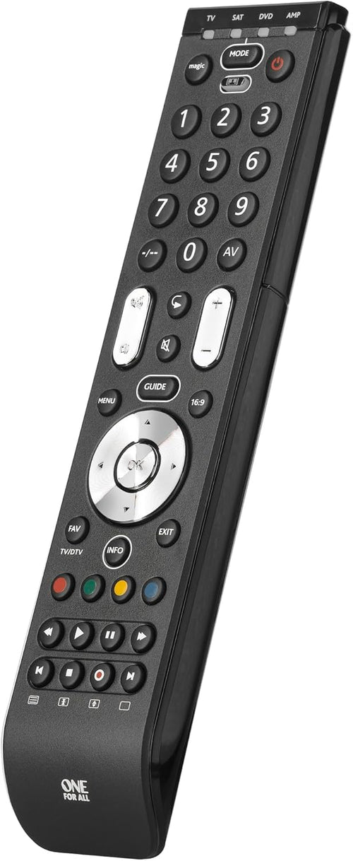 One For All Essence 4 Universal Remote Control - Operates 4 devices (TV Freeview Blu-ray and Audio) - Learning feature - Works with all brands - Black -URC7140