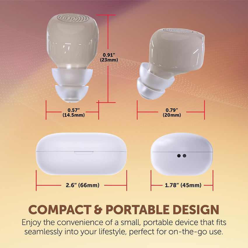 Rechargeable In-Ear Sound Amplifiers (Pair) Touch Control Noise Reduction LED Charging Case Beige