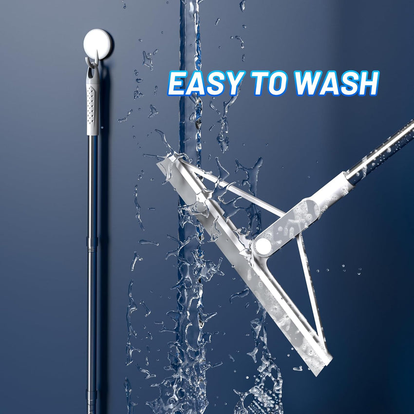 KOLLIEE Squeegee Broom Rubber Floor Squeegee with Long Handle Adjustable 61" Professional Squeegee Mop for Wet Room Floor Tile Garage Deck Bathroom Window Floor Wiper