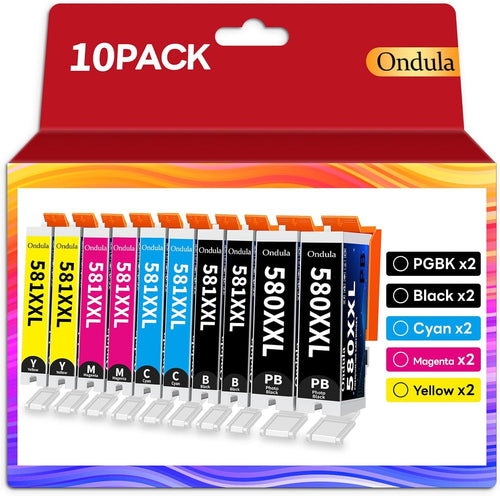 Ondula 580XXL 581XXL Ink Cartridge Compatible with Canon PGI-580 CLI-581 Ink Compatible for Pixma TS6250 TS6350 TS8250 TS6351 TS6251 TS705 TS8550 TS5150 TS6250 TS8500 TS8252 TS9150 TS9155 10-Pack