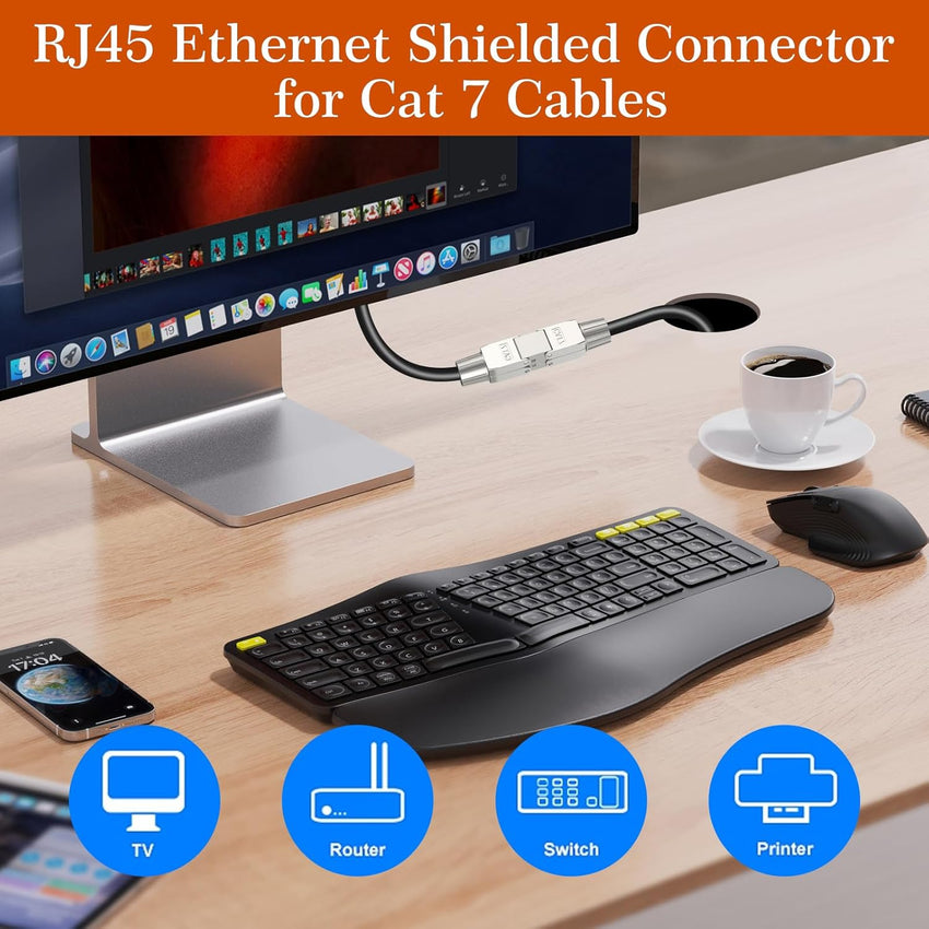JAOGAUS RJ45 Coupler Shielded, Cat7 Connection Module - LSA connector Adapter Shielded 10Gbps- Cat7/Cat6a/Cat6 Ethernet Cables Coupling Repairing Shielded Network Extender (6pcs)
