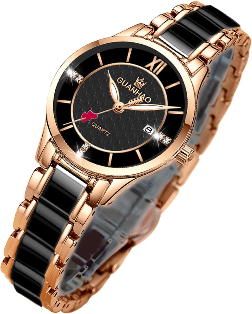 Ladies Ceramic Watch Diamond Accents Water Resistant Small Wrist White