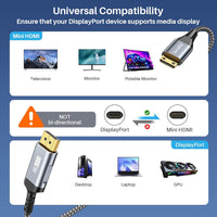 LDLrui DisplayPort to Mini HDMI Cable 1.5m [Bend Resistant, High-Speed] Supports 3840x2160/4K@60Hz, 2K@120Hz Video UHD for Desktop, Laptop, Portable Monitor,AMD, NVIDIA, ARZOPA, Projector,Mini PC