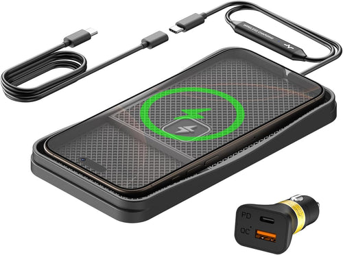 Wireless Car Charging Pad, Polmxs 15W Fast Wireless Car Charger Pad Non Slip Charging Mat 30cm Cable with 70cm Extension Cable Compatible with iPhone 17/16/15/14/13/12/11, Samsung, Google