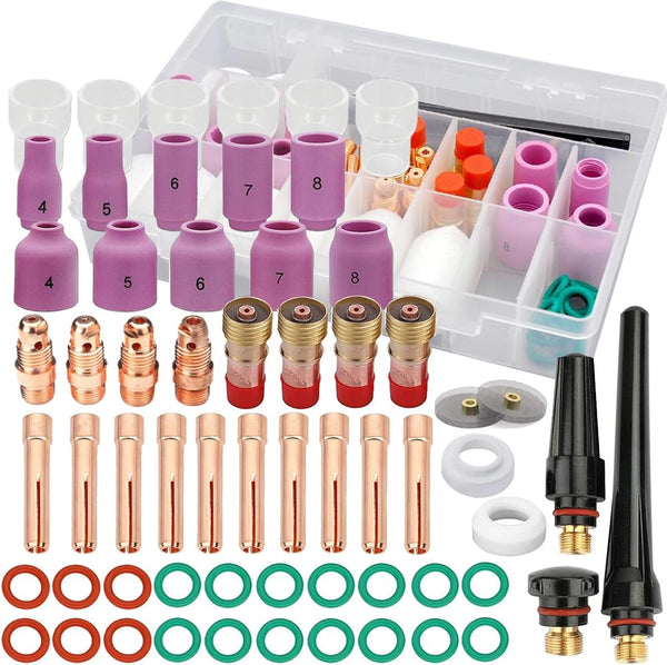 TIG Welding Gas Lens Kit #12 61pcs for WP-17/18/26 with Glass Cups & Accessories #12