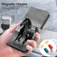 KEDBBAO Case for Samsung Galaxy A25 5G Case with Pattern, Credit Card Holder Magnet Wallet Protective PU Leather Case for Samsung A25 Phone Case, Black Horse