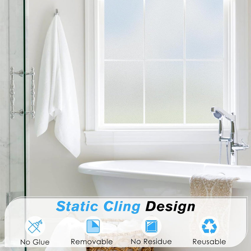 Haton Window Film Privacy for Glass Windows Frosted Film Frosting 90x200cm, Opaque Glass Sticker Self Adhesive Roll UV Block No Glue Static Cling Vinyl Covering for Bathroom Home and Office