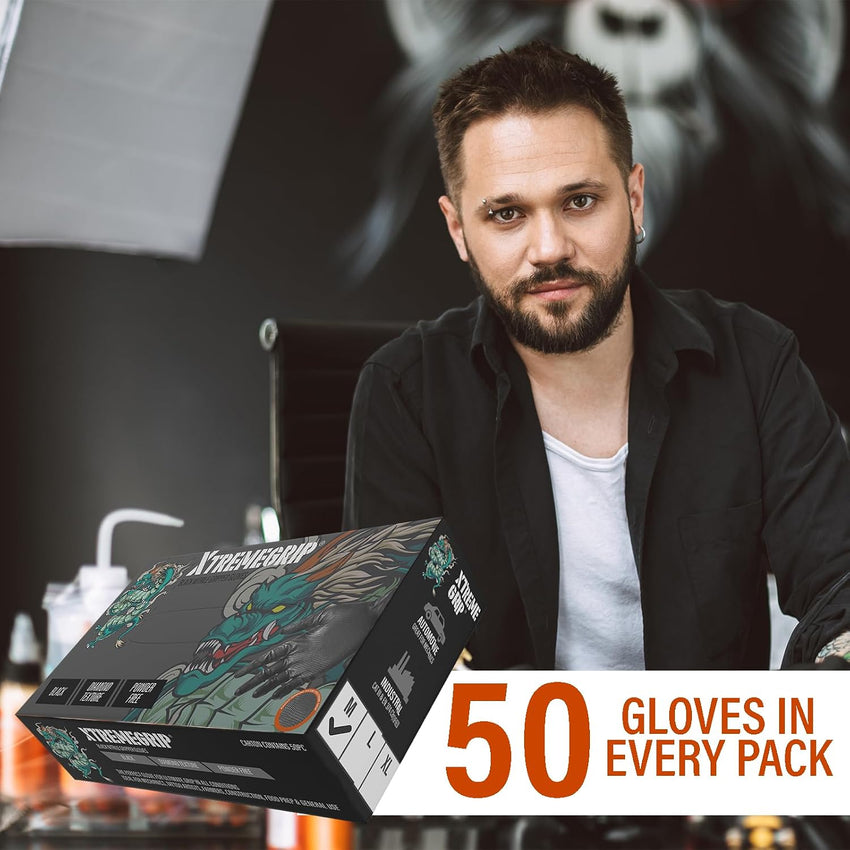 Nitrile Work Gloves Diamond Grip Extra Thick Powder-Free â Black L
