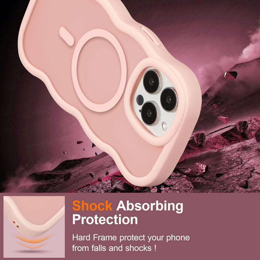 UEEBAI Magnetic for iPhone 15 Pro Case, Compatible with MagSafe, 2025 Transparent Wave Frame Design Case Soft Edge Cover Cute Clear Matte Shockproof Protective Phone Cover, Pink