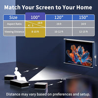 WASJOYE 100"Motorized Projector Screen Electric Diagonal Automatic Projection 16:9 8K HD Movies Screen for Home Theater Cinema Office Video Game Indoor W/Remote Control and Wall/Ceiling Mount