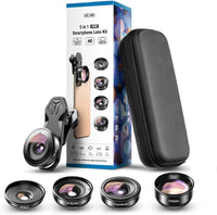 Apexel【Updated Version HD Phone Lens Kit-170°Super (Fisheye) Wide Angle,10X Macro Lens,110° Wide Angle2.0X Zoom Telephoto,195°Fisheye Lens for iPhone,Samsung and Most of Smartphone L-HB5V2