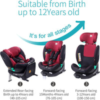 globalkids i-Size 360 Swivel Car Seat, Group 0+123 Car Seat with ISOFIX and Support Leg, ECE R129, 0-36 kg, 0-12years, 40cm-150cm, (Black Grey)