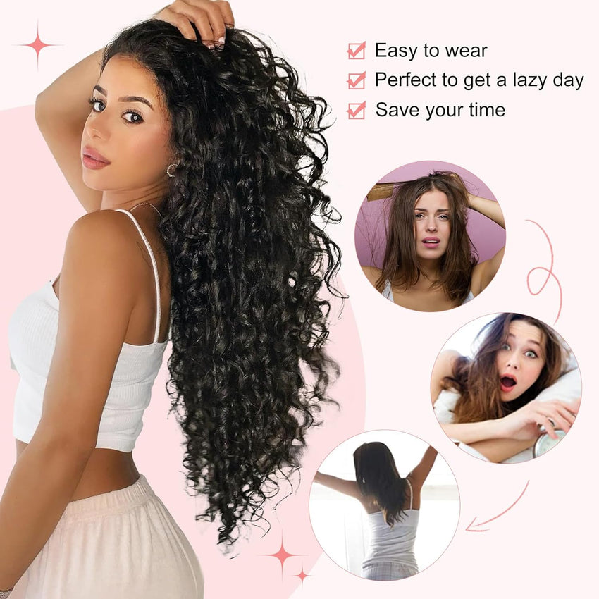 FLUFYMOOZ 9PCS Clip-in Hair Extensions Curly Synthetic Hair â Blonde/White Highlights