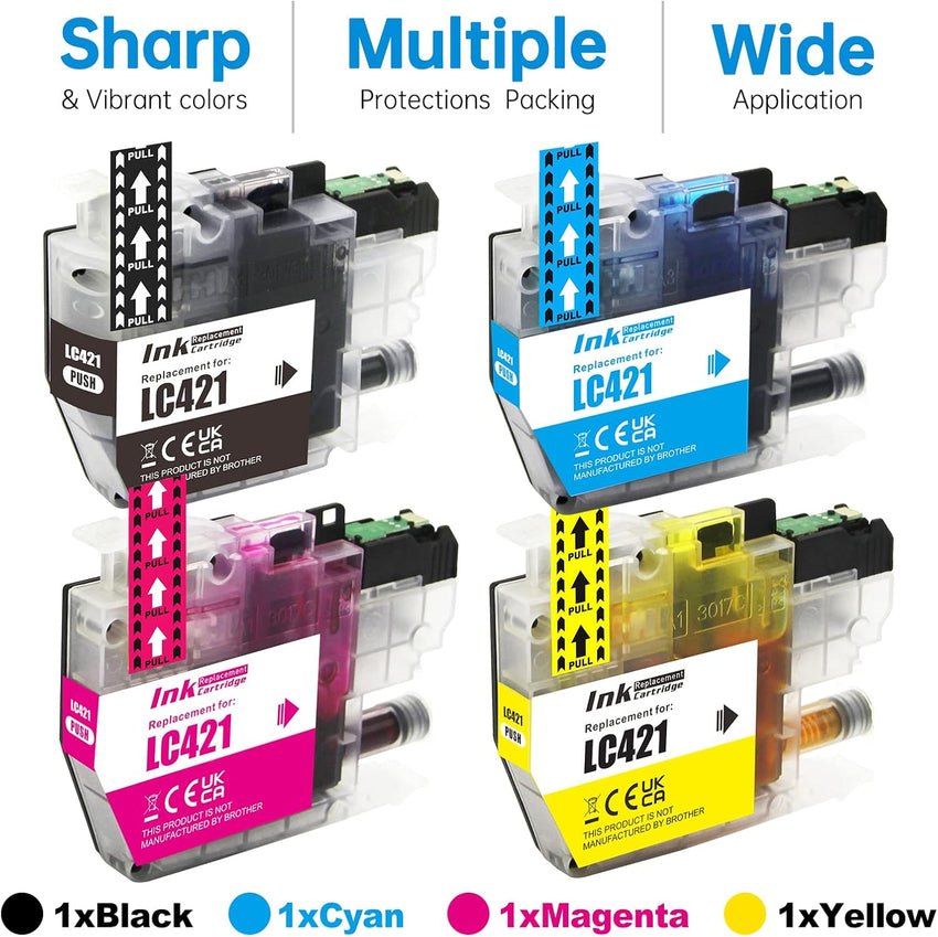 JoyPrinting LC-421 Ink Cartridges for Brother LC421 LC-421 Ink Cartridges Multipack for Brother DCP-J1050DW MFC-J1010DW DCP-J1140DW (1 Black,1 Cyan,1 Magenta,1 Yellow, 4-Pack)