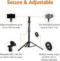 Amazon Basics Extendable Phone Tripod READ DESC & Selfie Stick 162cm/64inch, Black