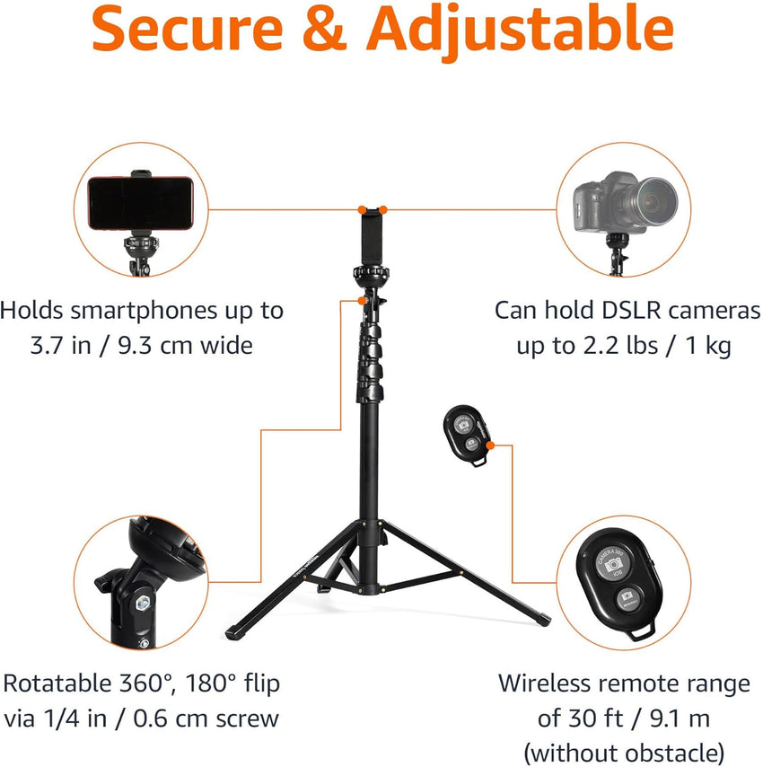 Amazon Basics Extendable Phone Tripod READ DESC & Selfie Stick 162cm/64inch, Black