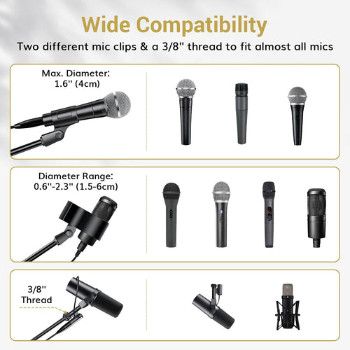 TONOR Microphone Stand with Tablet Holder, Tripod Boom Arm for Floor, Adjustable Height and Angle, Heavy Duty Stand with Carrying Bag, Phone and iPad Clamp, Compatible with Blue Yeti, T35