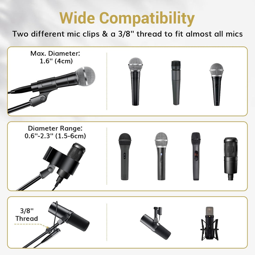 TONOR Microphone Stand with Tablet Holder, Tripod Boom Arm for Floor, Adjustable Height and Angle, Heavy Duty Stand with Carrying Bag, Phone and iPad Clamp, Compatible with Blue Yeti, T35