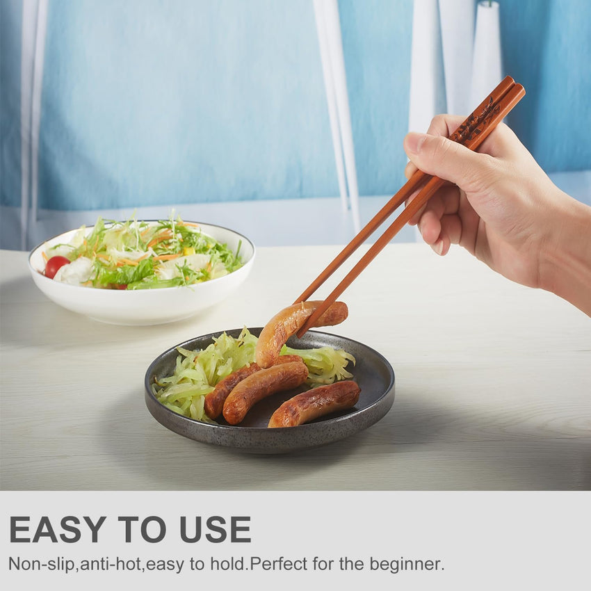Reusable Wooden Chopsticks 2-Pair with Holder Panda Design Traditional Gift Set Natural