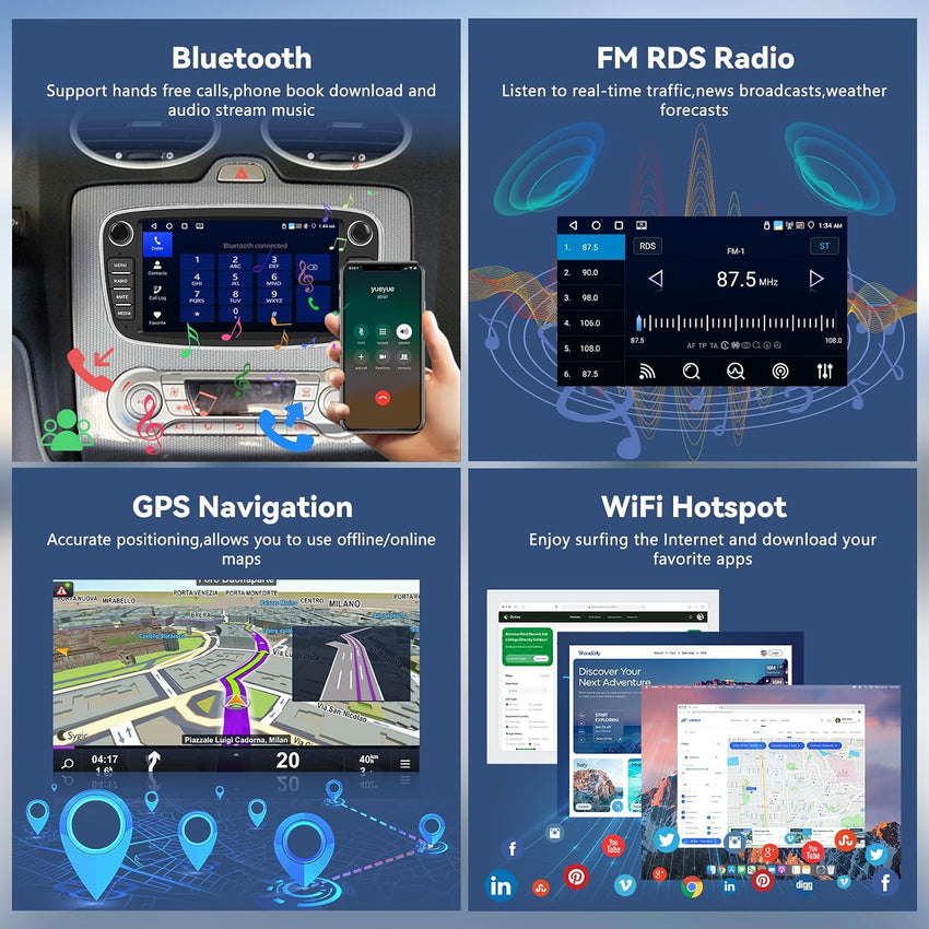 Car Radio Android Touch Screen 2G+64G with CarPlay Android Auto â Ford Focus Mondeo