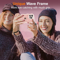 UEEBAI Magnetic for iPhone 15 Pro Case, Compatible with MagSafe, 2025 Transparent Wave Frame Design Case Soft Edge Cover Cute Clear Matte Shockproof Protective Phone Cover, Pink
